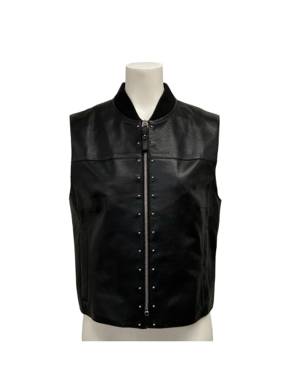 Hermes Vest S Fitgilet 6 Black Chevre Studs Zip Up Leather
